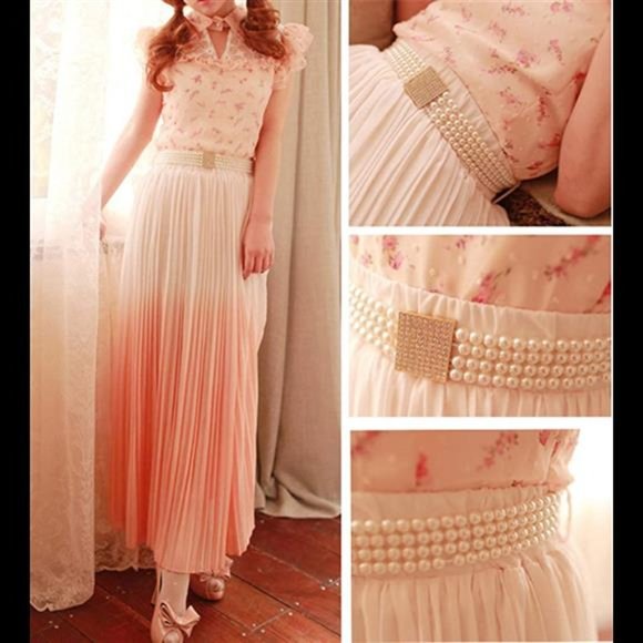 Lady\'s Faux Pearl Waist Chain Dress Pendant Adjustable Decorative Belt Hollowed